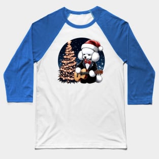 Poodle Playing Guitar Christmas Baseball T-Shirt